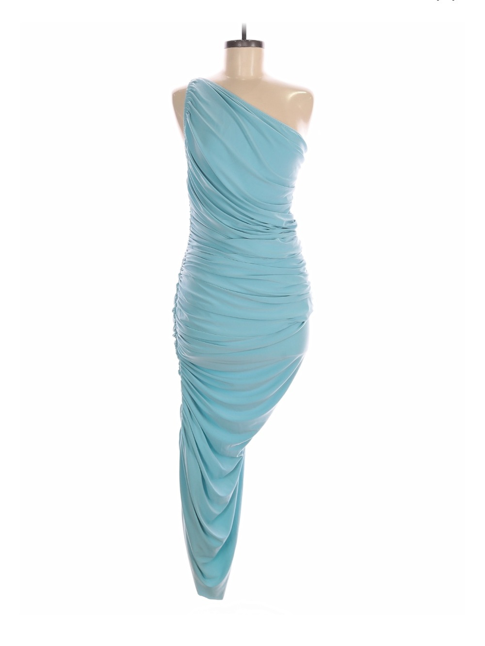Norma Kamali One-Shoulder Aqua Ruched Gown
